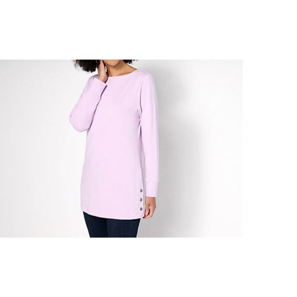 Denim & Co Size Petite L Light Lilac Perfect Jersey Boat Neck Tunic A677992 NWOT